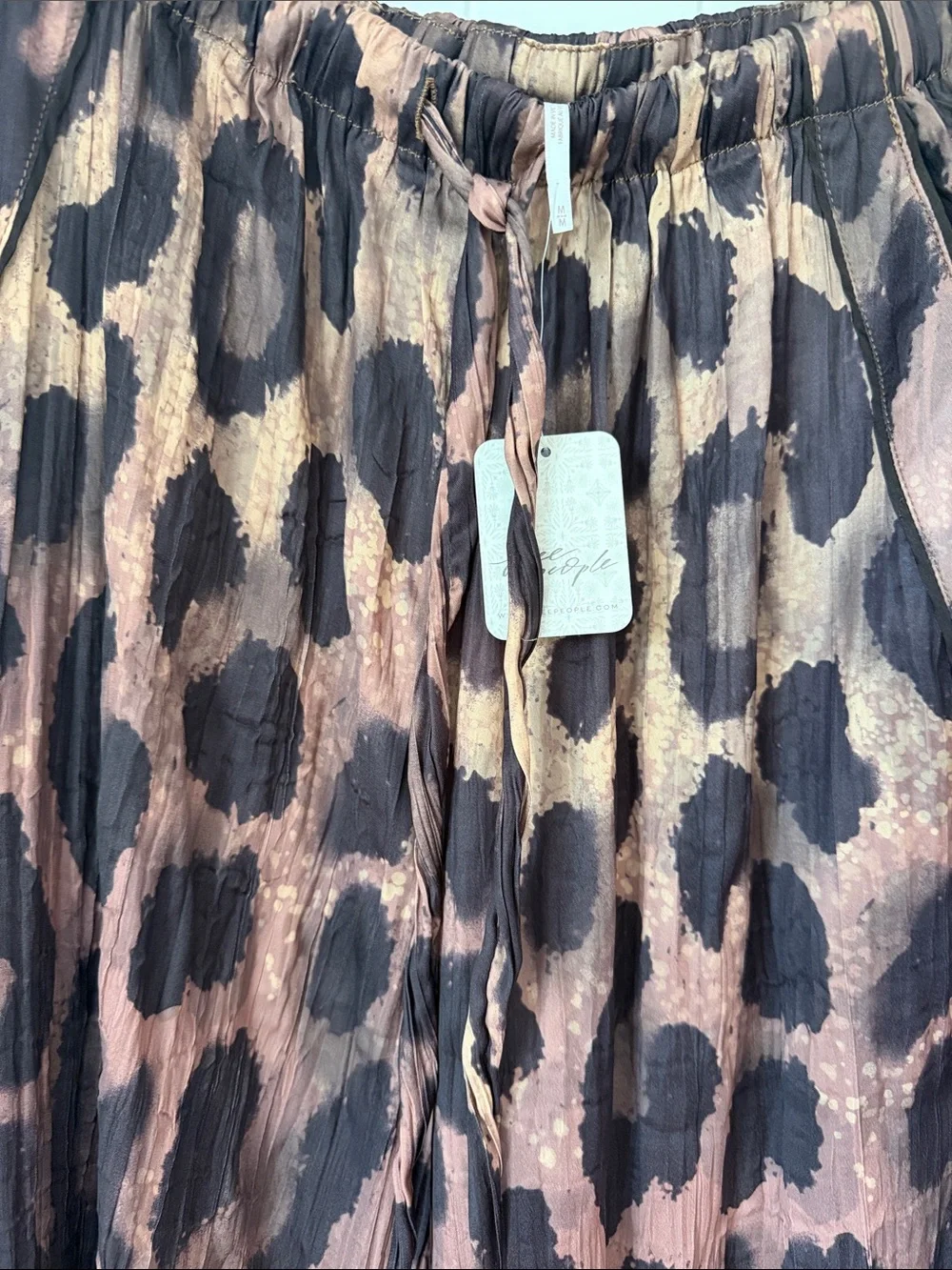 NWT Free People All Out Satin Brown & Black Leopard Wide-Leg Pants  M